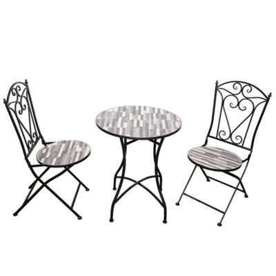Shatchi Mosaic Bistro Set With Folding Chairs, Outdoor Patio Table And Chairs For Balcony, Garden And Terrace Seating - image 1