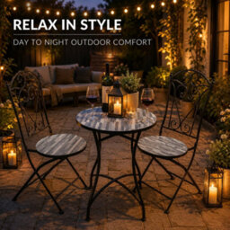Shatchi Mosaic Bistro Set With Folding Chairs, Outdoor Patio Table And Chairs For Balcony, Garden And Terrace Seating - thumbnail 8