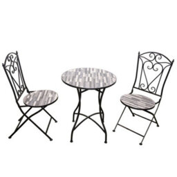Shatchi Mosaic Bistro Set With Folding Chairs, Outdoor Patio Table And Chairs For Balcony, Garden And Terrace Seating - thumbnail 1