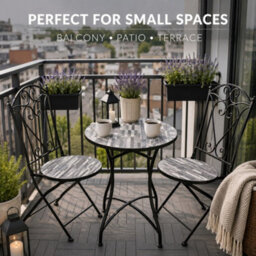 Shatchi Mosaic Bistro Set With Folding Chairs, Outdoor Patio Table And Chairs For Balcony, Garden And Terrace Seating - thumbnail 7