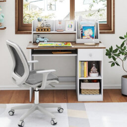 Costway Kids Study Desk Wooden Writing Table With Keyboard Tray-Natural - thumbnail 4
