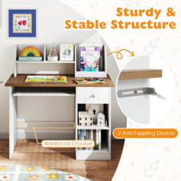 Costway Kids Study Desk Wooden Writing Table With Keyboard Tray-Natural - thumbnail 6