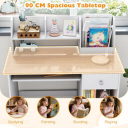 Costway Kids Study Desk Wooden Writing Table With Keyboard Tray-Natural - thumbnail 7