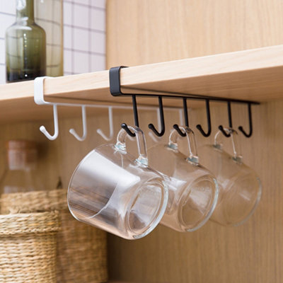 Living And Home Black Metal 6 Hooks Rail Cup Hook Rack Hanging Holder Under Cabinet Closet - image 1