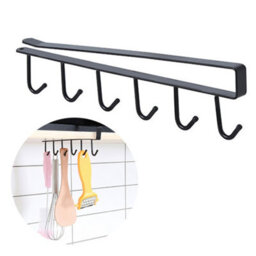 Living And Home Black Metal 6 Hooks Rail Cup Hook Rack Hanging Holder Under Cabinet Closet - thumbnail 4