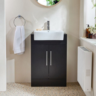 Homestylestore 550mm Black Grey Floorstanding Bathroom Vanity Unit And Chrome T Bar Handle - image 1