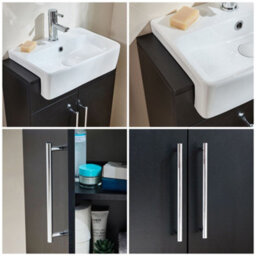 Homestylestore 550mm Black Grey Floorstanding Bathroom Vanity Unit And Chrome T Bar Handle - thumbnail 2