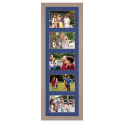 AK Frames 26X8 Rose Gold Modern Multi Photo Frame With Blue Mount - Holds 5 Apertures (5X) 6X4 Photos
