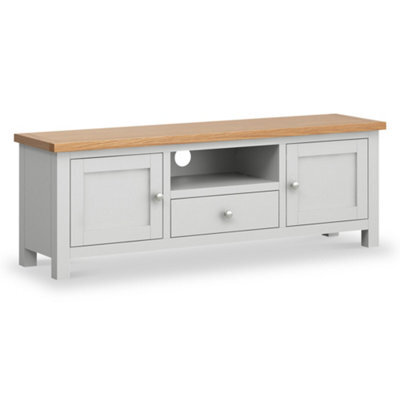 Farro Grey 140Cm Wide Tv Unit - Fully Assembled - Painted With Oak Top By Roseland Furniture - image 1