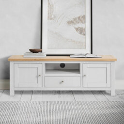 Farro Grey 140Cm Wide Tv Unit - Fully Assembled - Painted With Oak Top By Roseland Furniture - thumbnail 2