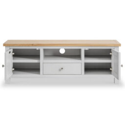 Farro Grey 140Cm Wide Tv Unit - Fully Assembled - Painted With Oak Top By Roseland Furniture - thumbnail 4