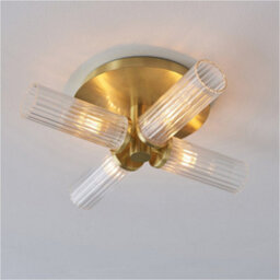 Loops Satin Brass Semi Flush Low Ceiling Bathroom Light - Clear Ribbed Multi Arm Glass - 4 X 3W Led G9 - thumbnail 3