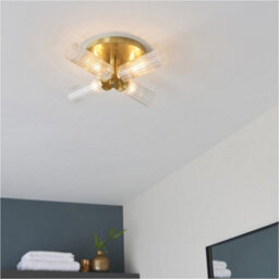 Loops Satin Brass Semi Flush Low Ceiling Bathroom Light - Clear Ribbed Multi Arm Glass - 4 X 3W Led G9 - thumbnail 4