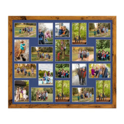 AK Frames 80X70Cm Rustic Oak Modern Multi Photo Frame With Blue Mount - Holds 20 Apertures (18X) 6X4, (2X) 4X4 Photos
