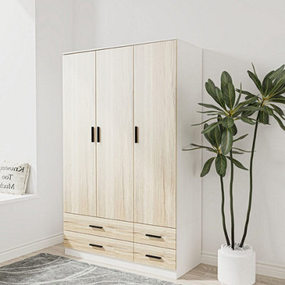 Urbn-Living Urbnliving 180Cm Height Oak 3 Door 4 Drawer Wardrobe Storage Shelf Modern Bedroom White Furniture - image 1