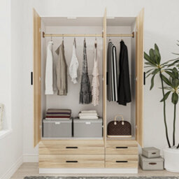 Urbn-Living Urbnliving 180Cm Height Oak 3 Door 4 Drawer Wardrobe Storage Shelf Modern Bedroom White Furniture - thumbnail 6