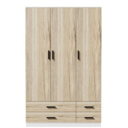 Urbn-Living Urbnliving 180Cm Height Oak 3 Door 4 Drawer Wardrobe Storage Shelf Modern Bedroom White Furniture - thumbnail 4