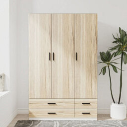 Urbn-Living Urbnliving 180Cm Height Oak 3 Door 4 Drawer Wardrobe Storage Shelf Modern Bedroom White Furniture - thumbnail 3