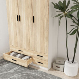 Urbn-Living Urbnliving 180Cm Height Oak 3 Door 4 Drawer Wardrobe Storage Shelf Modern Bedroom White Furniture - thumbnail 2