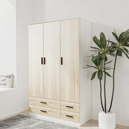 Urbn-Living Urbnliving 180Cm Height Oak 3 Door 4 Drawer Wardrobe Storage Shelf Modern Bedroom White Furniture - thumbnail 1