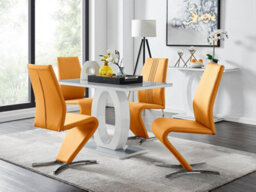 Furniturebox Giovani Rectangular 4 Seat White High Gloss Unique Halo Base Dining Table Grey Glass Top 4 Mustard Faux Leather Willow Chairs - thumbnail 1
