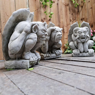 Set Of Three Gargoyle Garden Statues - image 1