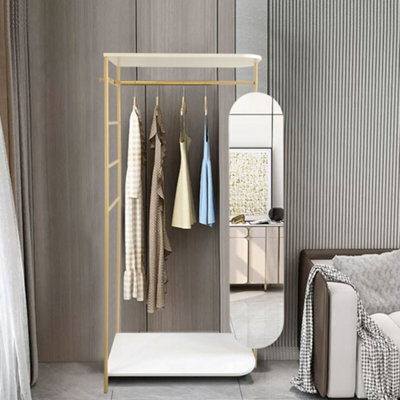 Darphe Gold Modern Metal Clothes Rail With Full Length Mirror And Shelf - image 1