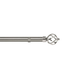 Unknown 28mm Fixed Length Metal Eyelet Curtain Pole Set In Satin Silver - Cage Finial, 250Cm