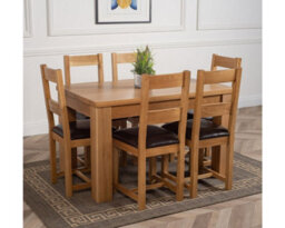That's Furniture Dakota 127 X 82 Cm Chunky Oak Small Dining Table And 6 Chairs Dining Set With Lincoln Chairs - thumbnail 3