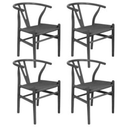 Nicholas Winter 4X Beech Wooden Danish Style Dining Chairs - Black/black - Solid Wood Wish Beech Bone Wood Chairs - thumbnail 1