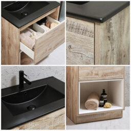 Homestylestore Light Oak 612mm Bathroom Vanity Unit Open Shelf And Graphite Basin - thumbnail 3