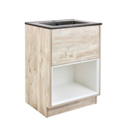 Homestylestore Light Oak 612mm Bathroom Vanity Unit Open Shelf And Graphite Basin