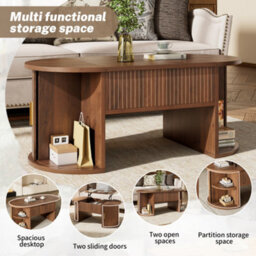 Matteo Modern Walnut Height-Adjustable Coffee Table With Hidden Storage And Open Shelving - thumbnail 3