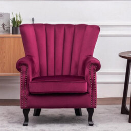 Retro Armchair Wing Back Accent Chair Queen Anne Chair Studded Wine Red - thumbnail 5