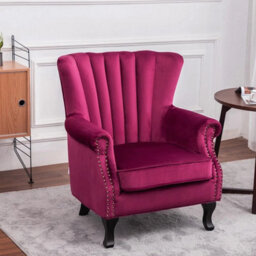 Retro Armchair Wing Back Accent Chair Queen Anne Chair Studded Wine Red - thumbnail 4
