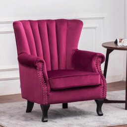 Retro Armchair Wing Back Accent Chair Queen Anne Chair Studded Wine Red - thumbnail 3