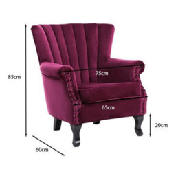 Retro Armchair Wing Back Accent Chair Queen Anne Chair Studded Wine Red - thumbnail 2