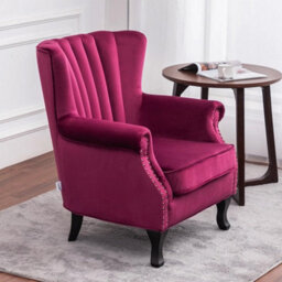 Retro Armchair Wing Back Accent Chair Queen Anne Chair Studded Wine Red - thumbnail 6