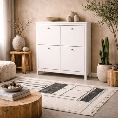 Wyld Haus Gossmere White Square Wooden Shoe Cabinet 4 Flip-Down Compartments Medium - image 1