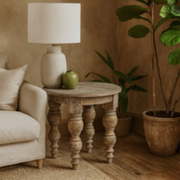 Wyld Haus Montaine Mid Century Brown Wood Round Side Table - thumbnail 1