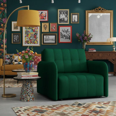 Viva Grand I Upholstered Sofa Bed With Storage Pocket Wavy Spring Wooden Legs Living Room 85X95X98Cm Green - image 1