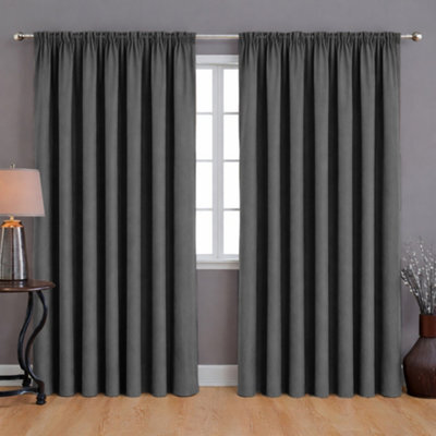 Bedlooms Grey Blackout Curtain Thermal Insulated Pencil Pleat Large Window Curtain (Pair) 90 X 90 Inches With Tie Backs - image 1