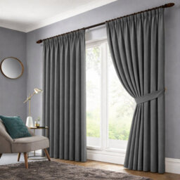 Bedlooms Grey Blackout Curtain Thermal Insulated Pencil Pleat Large Window Curtain (Pair) 90 X 90 Inches With Tie Backs - thumbnail 2
