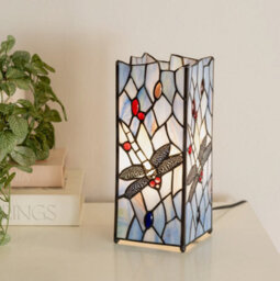 Traditional Table Lamp Stained Glass Handcrafted Vintage Living Room Blue Light - thumbnail 1