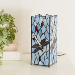 Traditional Table Lamp Stained Glass Handcrafted Vintage Living Room Blue Light - thumbnail 2