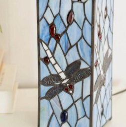 Traditional Table Lamp Stained Glass Handcrafted Vintage Living Room Blue Light - thumbnail 3