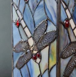 Traditional Table Lamp Stained Glass Handcrafted Vintage Living Room Blue Light - thumbnail 4