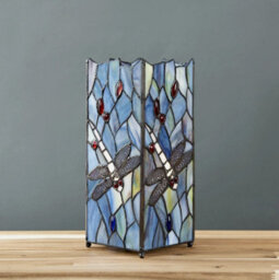 Traditional Table Lamp Stained Glass Handcrafted Vintage Living Room Blue Light - thumbnail 5
