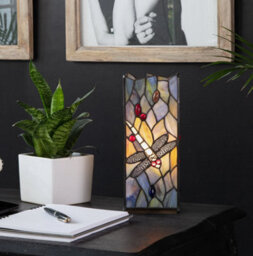 Traditional Table Lamp Stained Glass Handcrafted Vintage Living Room Blue Light - thumbnail 6