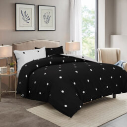 Ameha Printed Duvet Cover 3 Piece Set With Matching Pillowcase Black & White Dotted Design Reversible King (230X220Cm) - thumbnail 9
